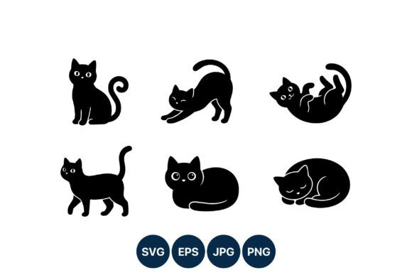 Black Cat Poses Vector Set