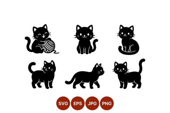 Black Cat Silhouette Cute Vector Art