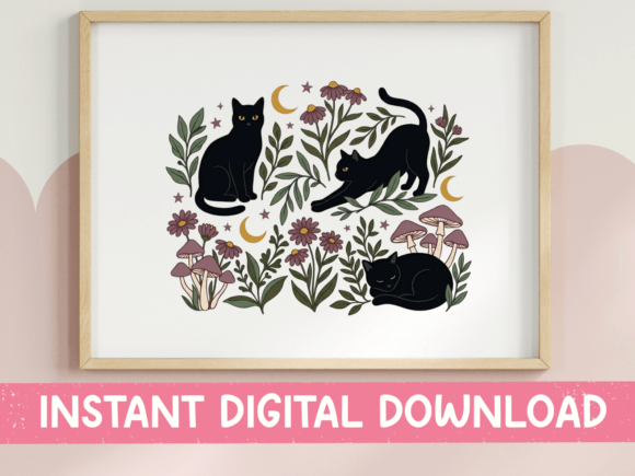 Black Cat Society Witch Hat Badge SVG