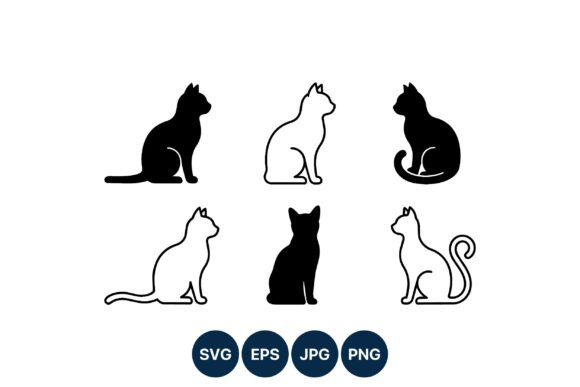Black White Cat Icon Set