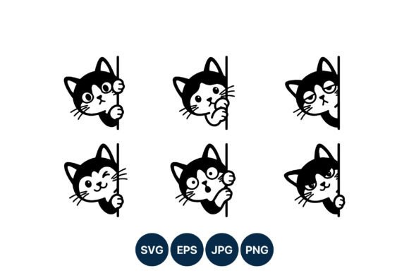 Cartoon Cat Faces Peeking Vector