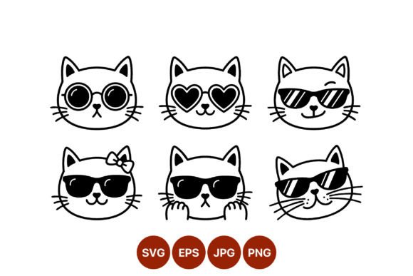 Cat Faces with Sunglasses Line Art