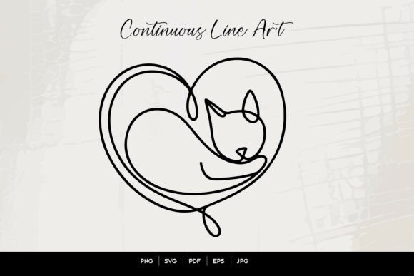 Cat Heart Continuous Line Art