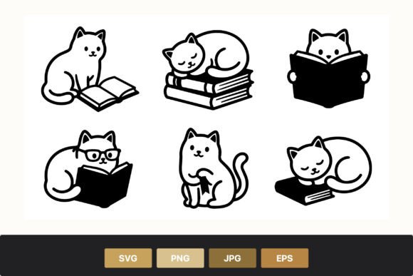 Cat Line Art Reading and Sleeping