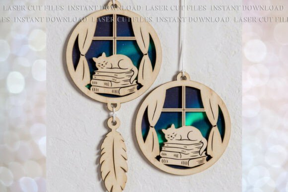 Cat on Books Sun-catcher Ornament SVG