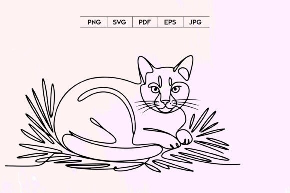 Cat on Grass Line Art SVG