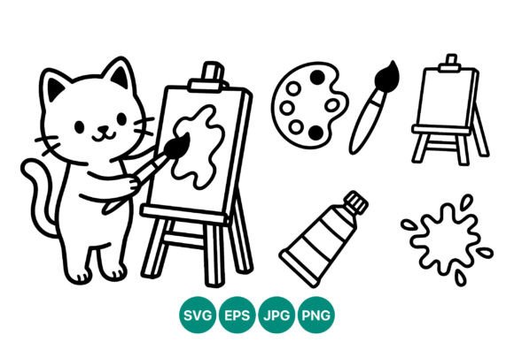 Cat Painting Art Supplies Vector