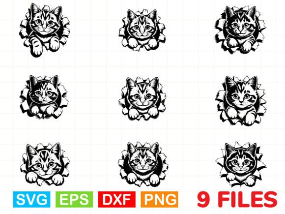 Cat Peeking Breaking Through Wall SVG