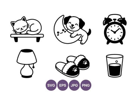 Cat Puppy Sleep Cute Black White Vector