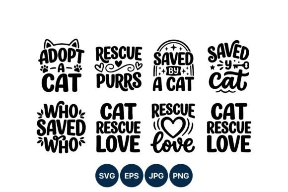 Cat Rescue Hand Lettering Phrases Vector