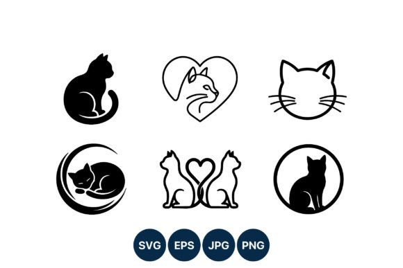 Cat Silhouette Heart and Circle Vector