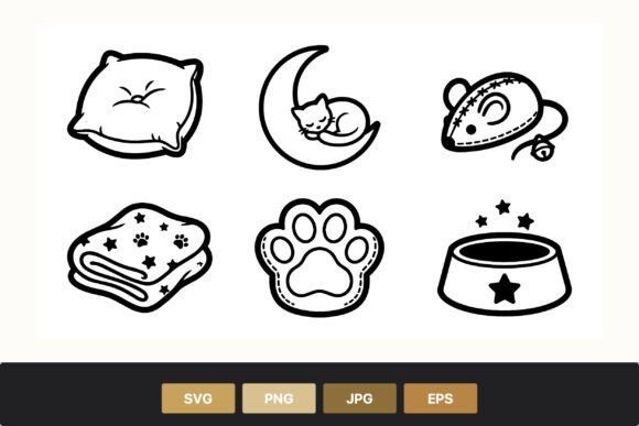 Cat Sleeping Moon Paw Print Toy Vector