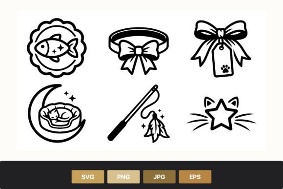 Cat Toy Vector Icons Black and White