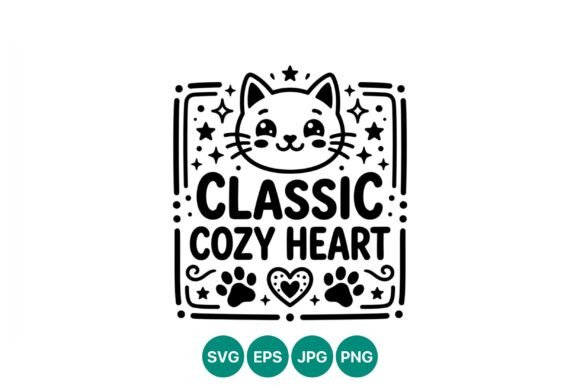 Classic Cozy Heart Cat Vector