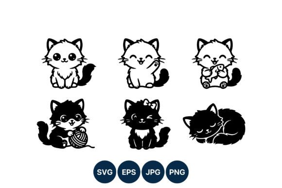 Cute Black and White Kitten Vector