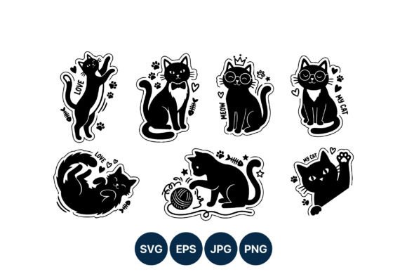 Cute Black Cat Silhouettes Vector