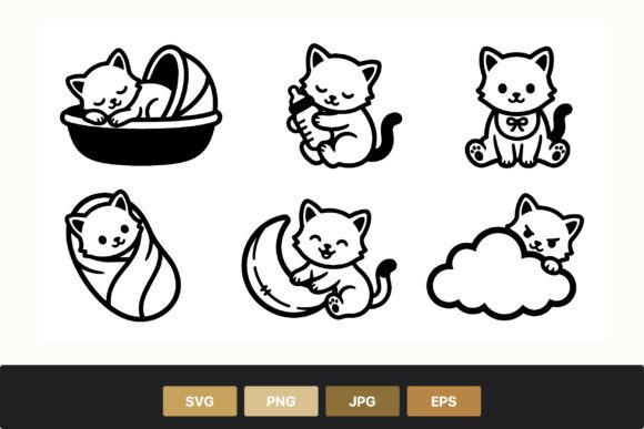 Cute Cartoon Kitten Clipart Set