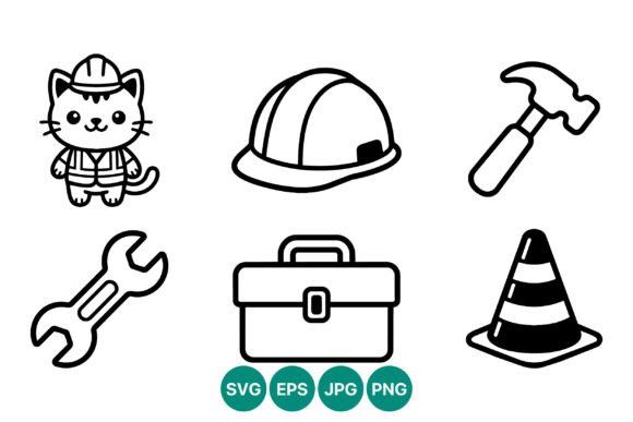 Cute Cat Construction Tools Vector Art