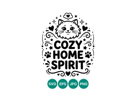Cute Cat Cozy Home Spirit Line Art