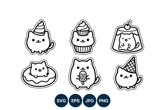 Cute Cat Food Characters Vector Art