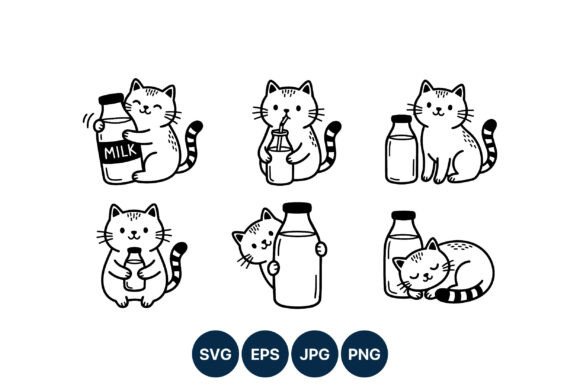 Cute Cat Milk Bottle Vector