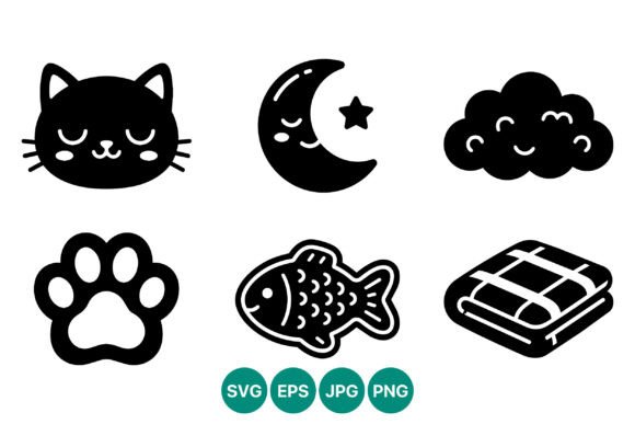 Cute Cat Moon Star Cloud Paw Fish