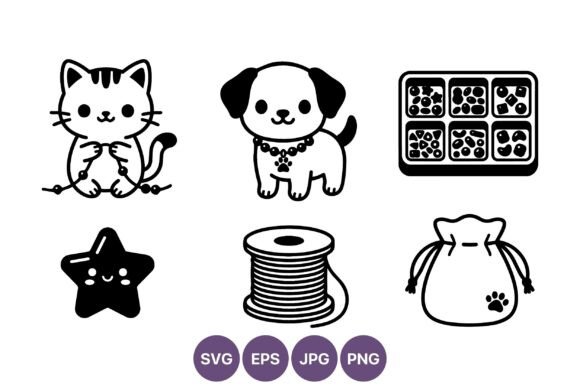 Cute Cat Puppy Star Thread Bag Vector