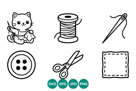 Cute Cat Sewing Thread Needle Icons