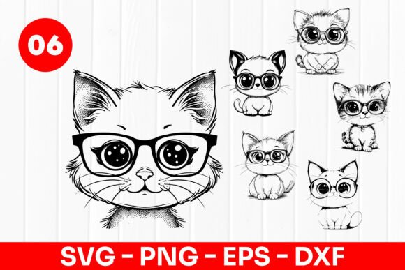 Cute Cat with Glasses Cartoon Kitty SVG
