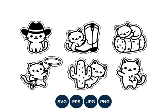 Cute Cowboy Cat Vector Stickers