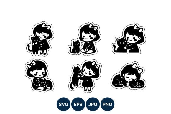 Cute Girl Hugging Cat Vector