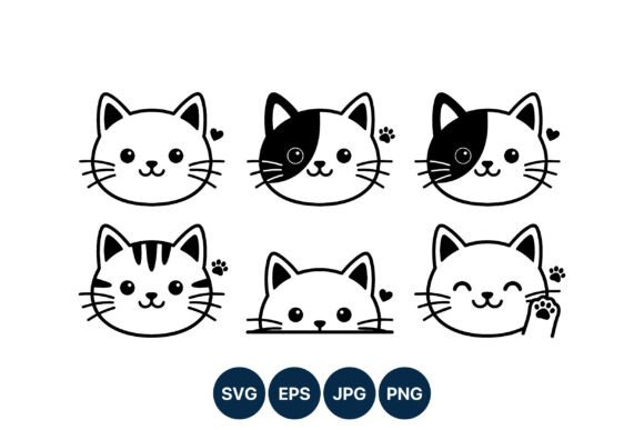Cute Kawaii Black White Cat Faces
