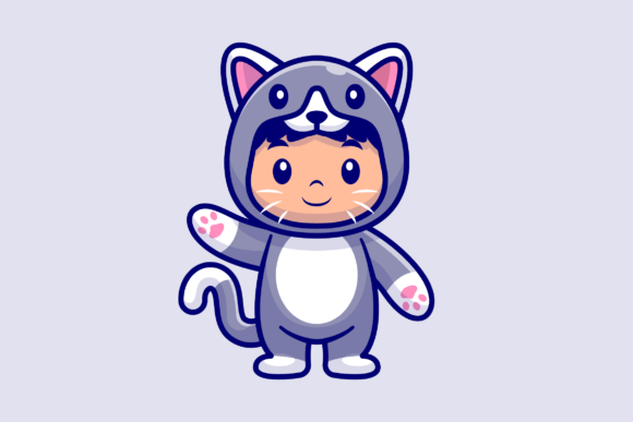 Cute Kid Wearing Cat Costume Cartoon