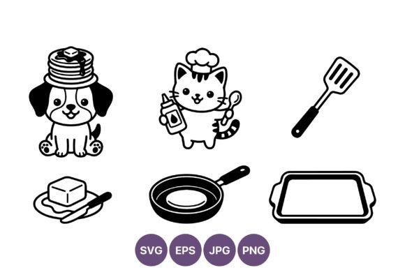 Cute Puppy Pancakes Chef Cat Vector