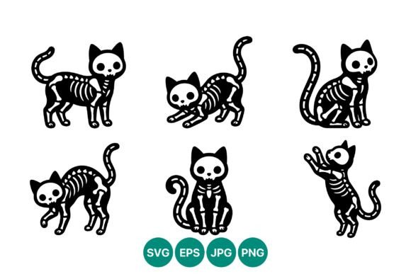 Cute Skeleton Cat Vector Art