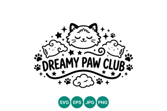 Dreamy Paw Club Cute Cat Vector