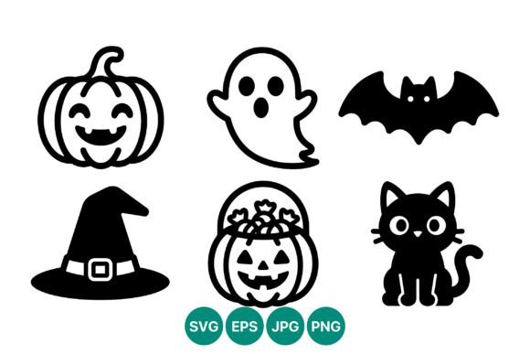 Halloween Icons Black and White Vector
