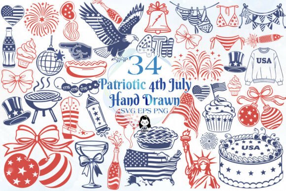 Hand Drawn 4th of July Doodles SVG PNG