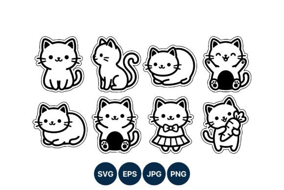 Kawaii Cat Cute Line Art Vector