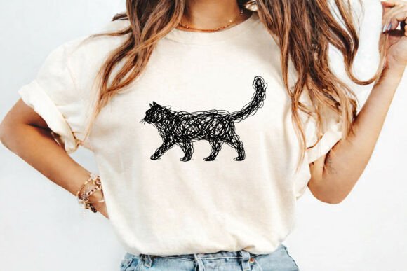 Modern Scribble Cat Silhouette T-Shirt