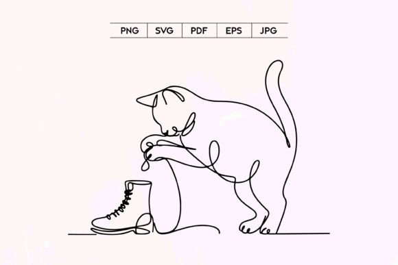 Playful Cat Shoe Line Art