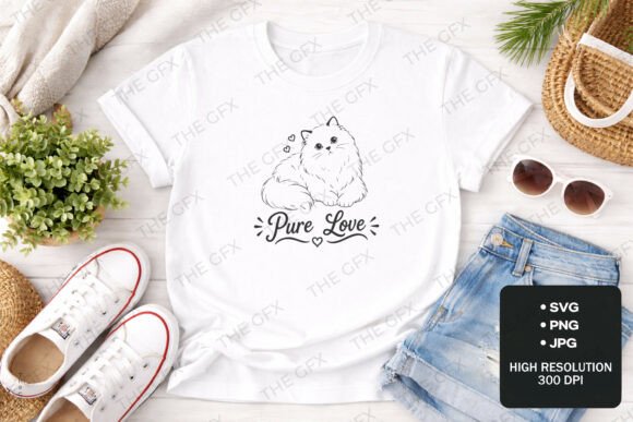 Pure Love Cat Design - Line Art