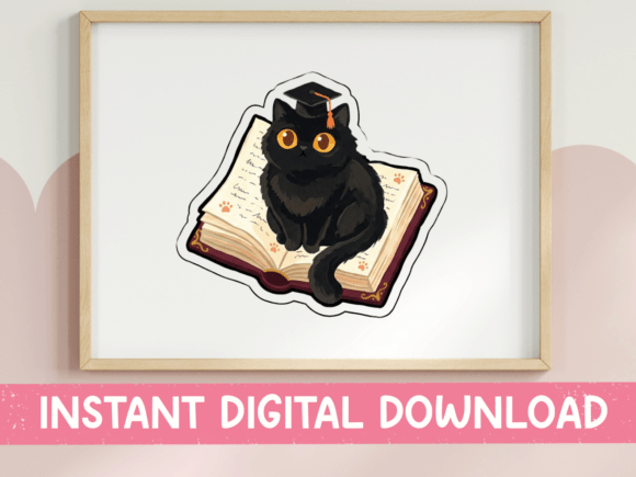 Scholar Black Cat on Open Book