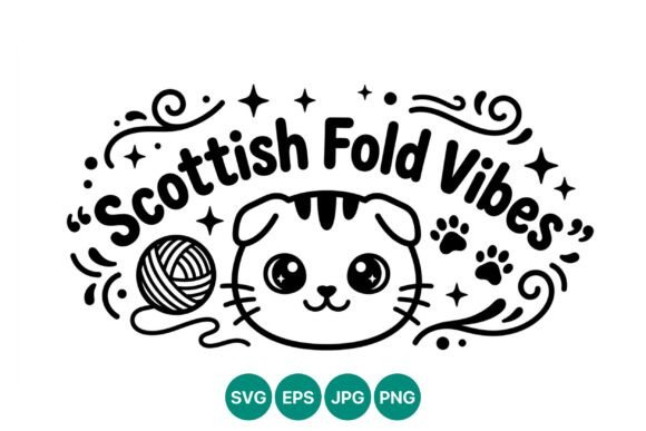 Scottish Fold Cat Line Art Cute Design