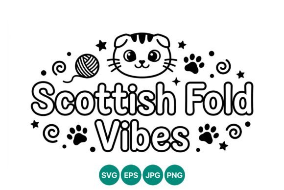 Scottish Fold Cat Vibes Cute Line Art