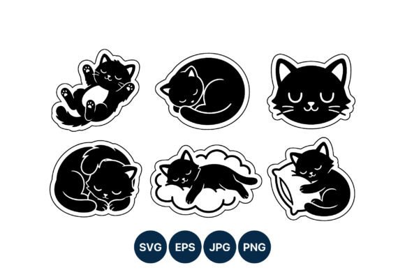 Sleeping Cat Icons Black White