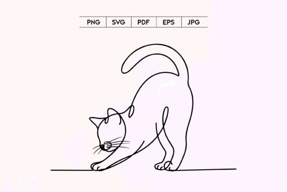 Stretching Cat Minimal Line Art Design