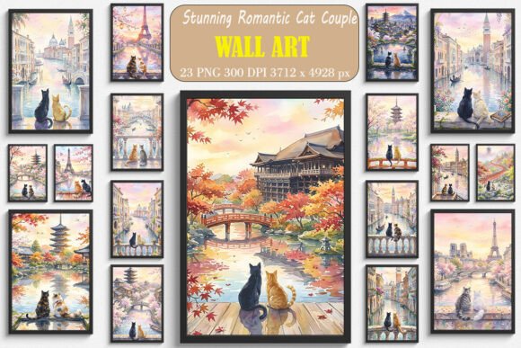 Stunning Romantic Cat Couple Wall Arts