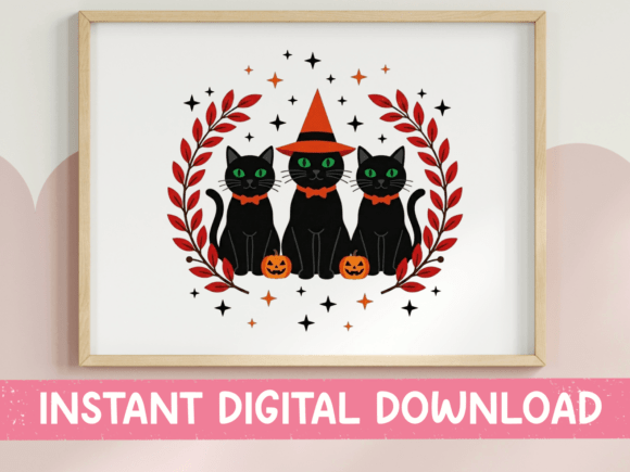 Three Halloween Cats Orange Red SVG PNG